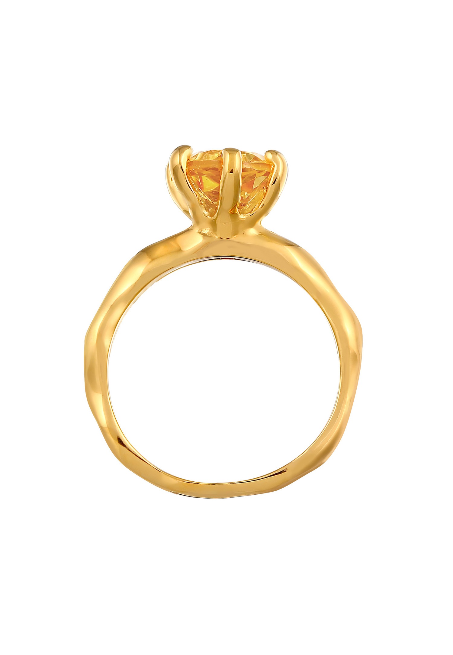 Elli Femmes fiançailles organique Solitaire avec pierre précieuse Citrine en argent sterling 925 plaqué or