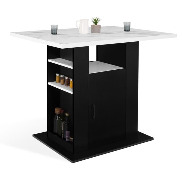 IDMARKET UGO 110cm Central Island in Marble and Black ALASKA Finish with Storage