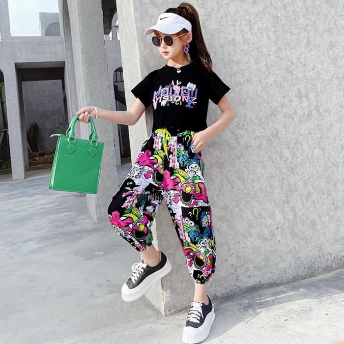 Conjunto deportivo para niña, informal y cómodo, negro.