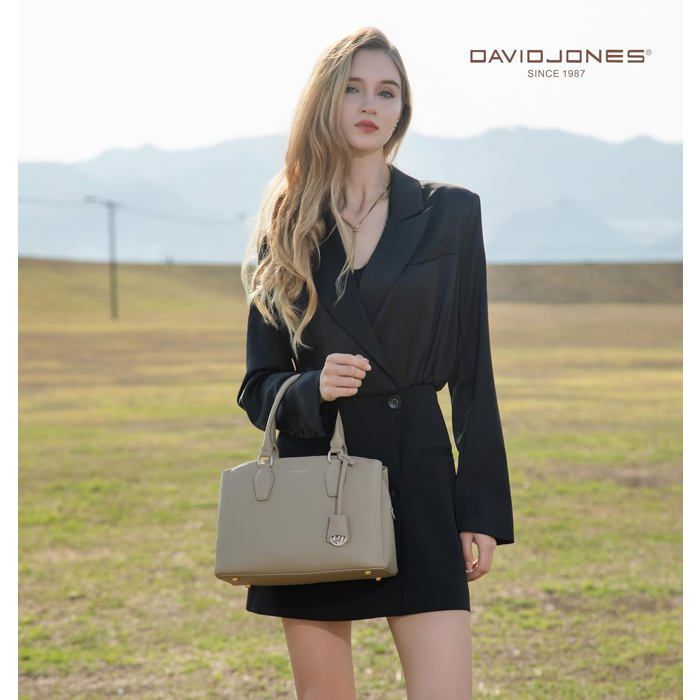 David Jones - Elegante bolso de mano de piel sintética para mujer - Negro