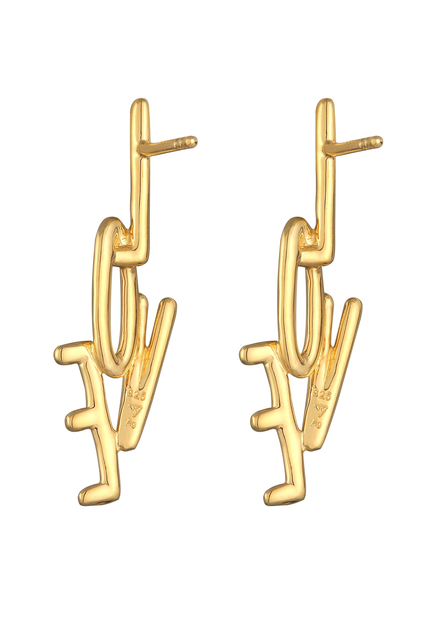 Elli Femmes clous d'oreilles Love Amour en argent sterling 925 plaqué or