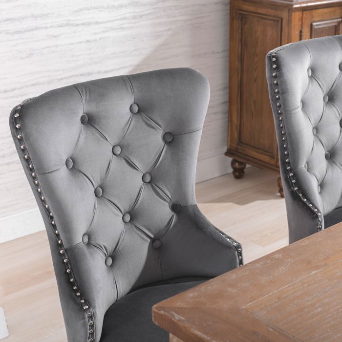 Fauteuil Deuxième génération épaissie et accueillante couleur velours salle à manger chaises Set de 2 avec pieds en chêne, boutons