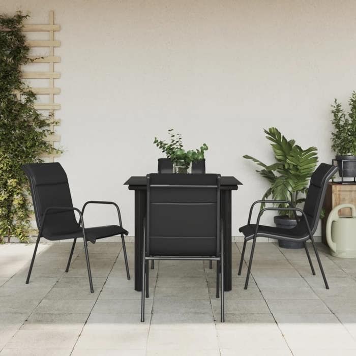 BURKE 5-delige tuinset - Zwart - Textilene - Poedergecoat staal - Gehard glas