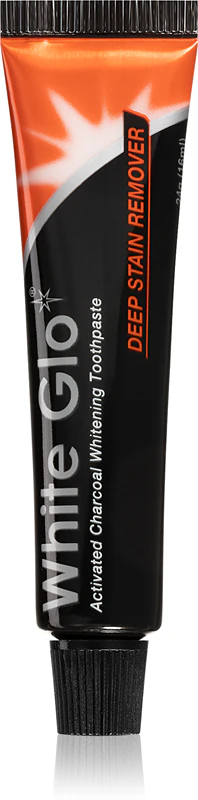 Creme dental clareador White Glo com carvão ativado para uso em qualquer lugar.