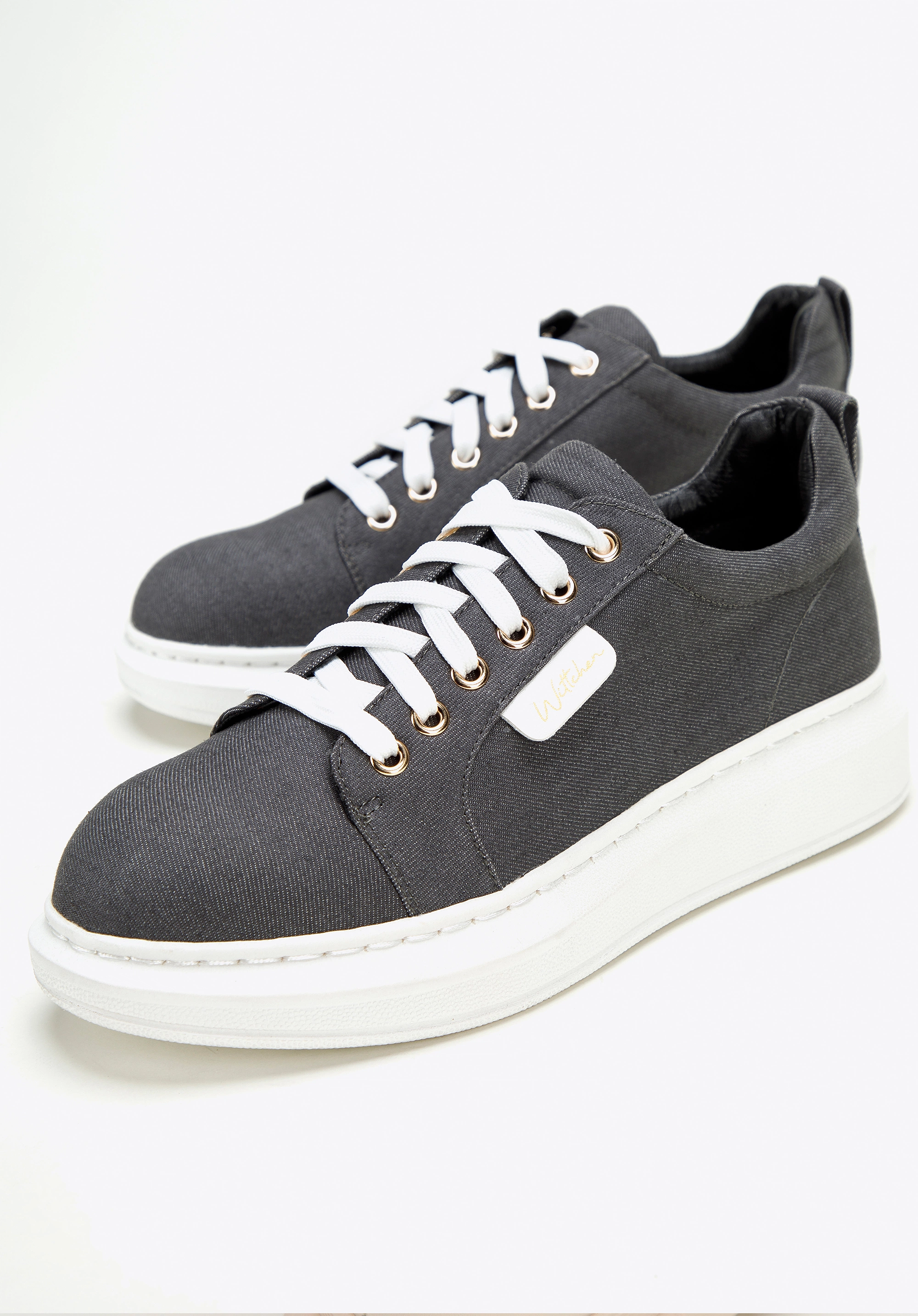 Damskie sneakersy dżinsowe na platformie ciemny szare