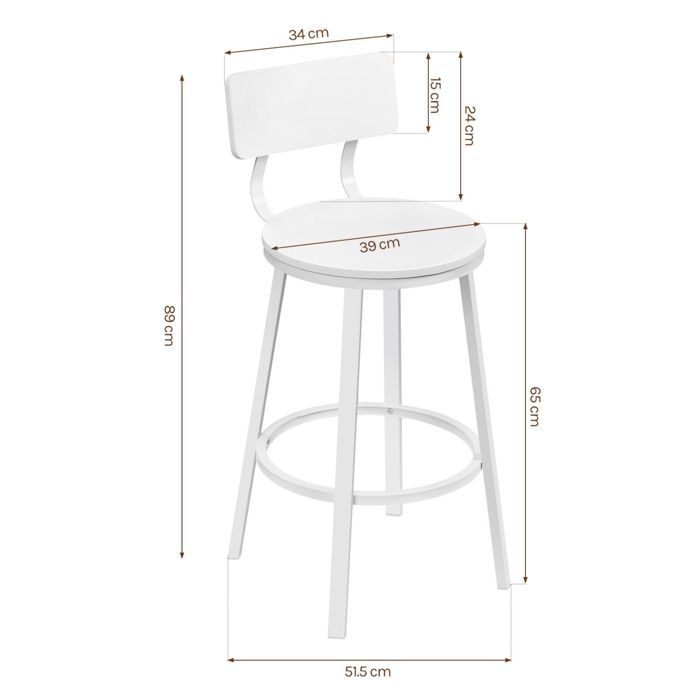 Juego de 2 taburetes de bar - Taburete de cocina WOLTU - Metal y MDF - Blanco W0ATT0882-2