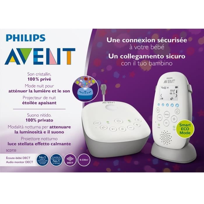 PHILIPS AVENT SCD733/00 - Baby monitor connesso - Connessione sicura e privata - Fino a 18 ore di autonomia della batteria - Proiettore di stelle