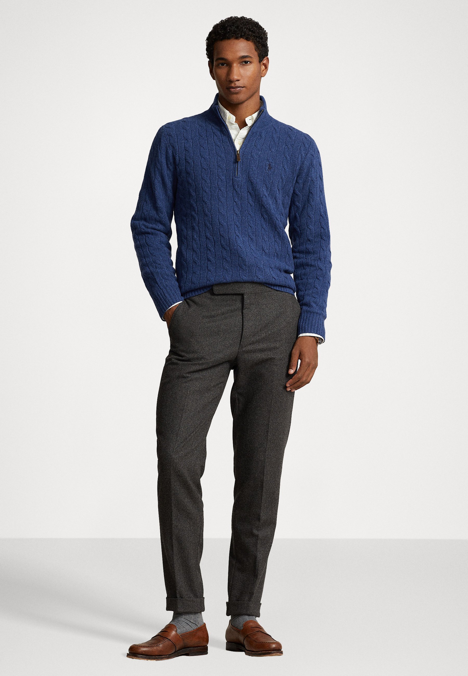 Maglione Polo Ralph Lauren in lana e cashmere a trecce - Maglione - grigio melange blu navy rustico