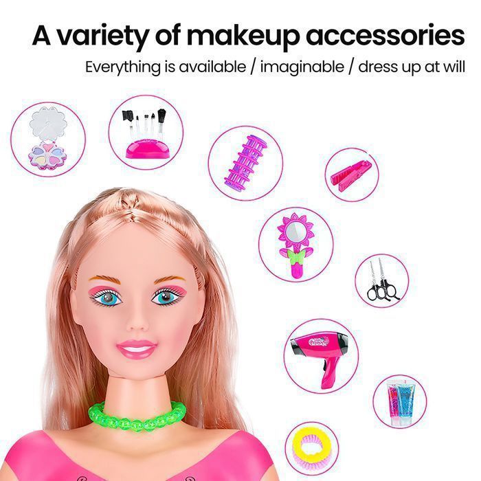 Styling and Makeup Head, Hairdressing Beauty and Fashion Set with Hair Dryer, 35-Piece Hairdressing and Makeup Toys