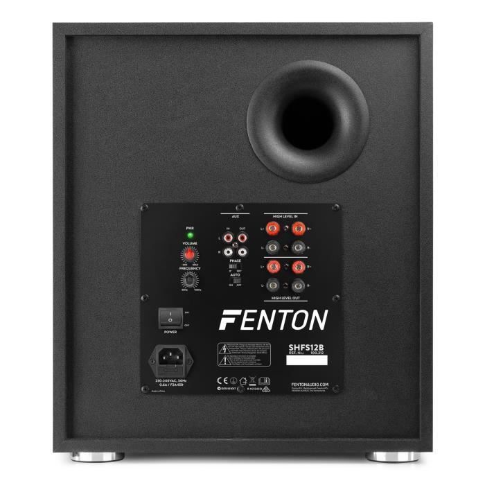 Caisson de basse amplifié Fenton SHFS12B - Noir - 12 pouces - 400 Watts - Bass-reflex