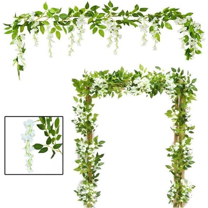 Glycine Artificielle Vigne Guirlande Feuillage Fleur Extérieur Décor Maison 2 Pcs 7ft