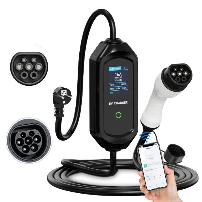 Portable electric car charger, 3600W power, adjustable charging current, type 2