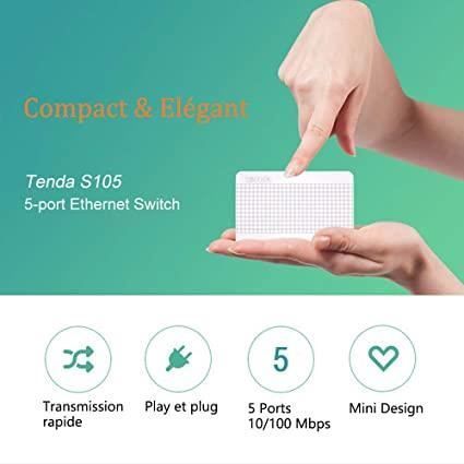 Switch Ethernet TENDA S105 - 5 porte Megabit 10/100 Mbps RJ45 - Plug&Play