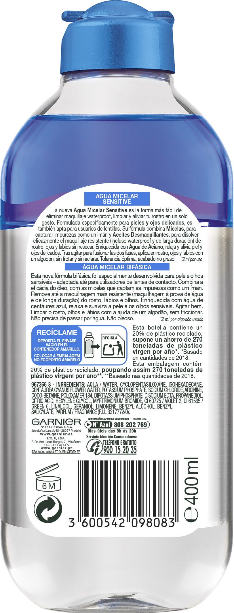 Skin Active micelinis vanduo jautriai odai Miceliniai vandenys