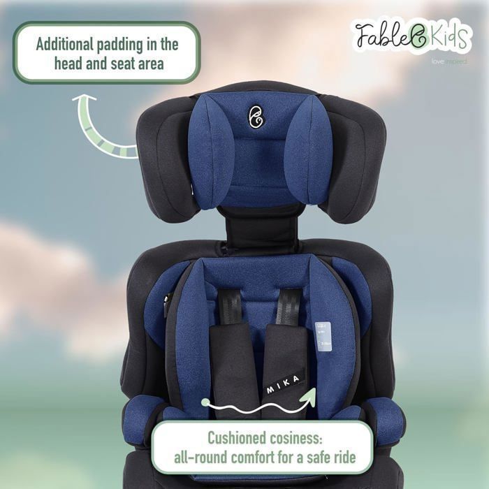 FableKids Siège auto pour enfants | Ceinture de sécurité à 3 points | Siège auto pour enfants 76-150 cm | Bleu