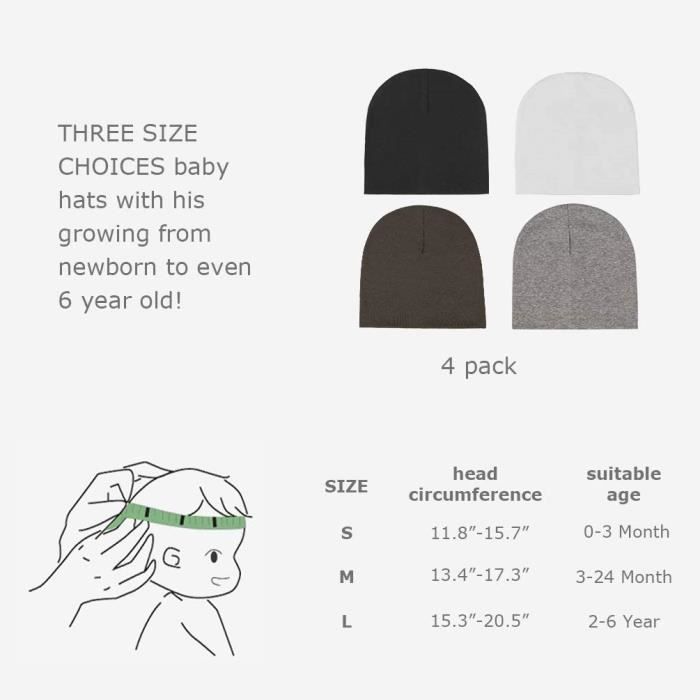 Gorros de bebé - Suaves y bonitos, tejidos a mano - Gorro para recién nacido y niño pequeño - Negro - Algodón - Niño