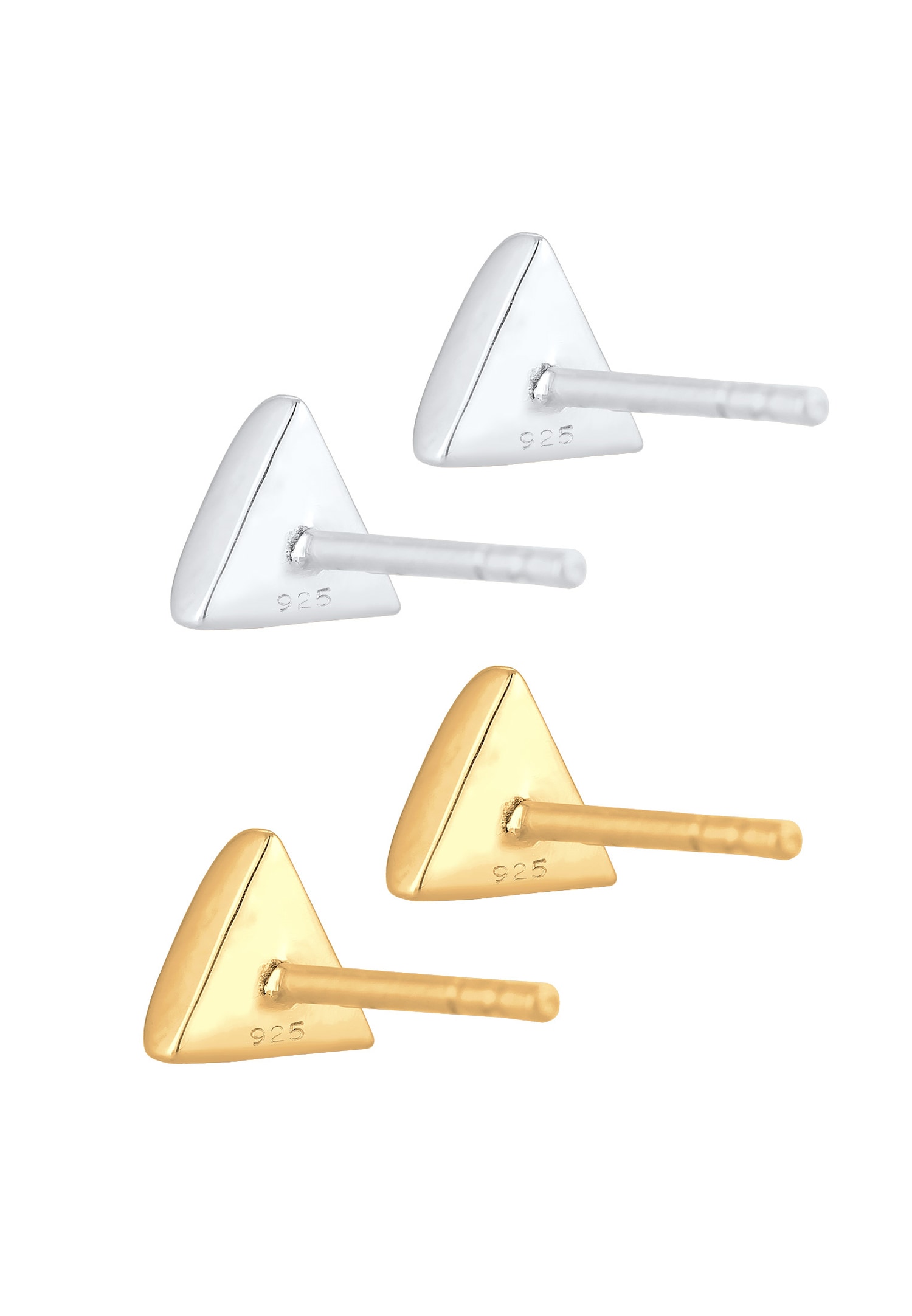 Elli Set Triangles Basic Minimal Bi-Couleur Clous d'Oreille Femme - (925/1000) Argent Plaqué Or