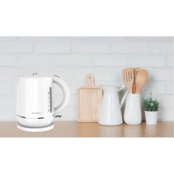 Chaleira elétrica - TERRAILLON – 15351 DIAMOND Branca – 1,5L - 2200W - Base giratória 360° - Base texturizada com efeito diamante