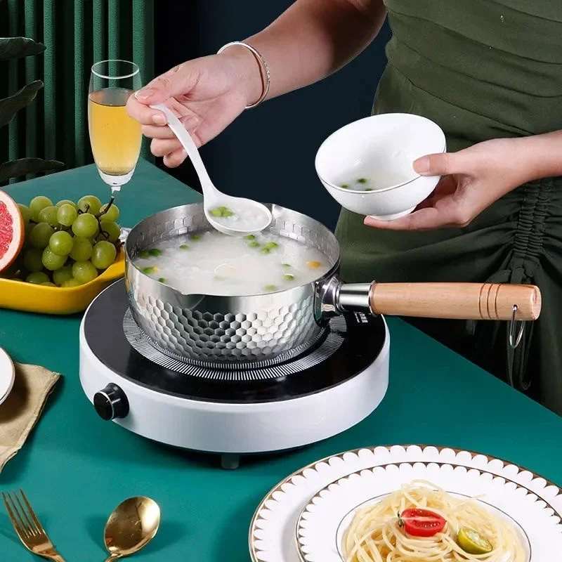 Casserole japonaise en acier inoxydable à motif flocon de neige Householo, antiadhésive, pour la cuisson des nouilles instantanées et du lait.