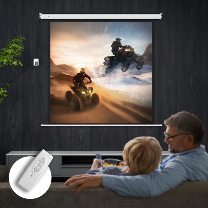 Pantalla de proyección motorizada - HOMCOM - 85 pulgadas - 4K HD, montaje eléctrico en pared o techo, panel de control y mando a distancia.