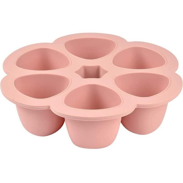 Contenitori multiporzione in silicone BEABA Premium, resistenti al calore, con coperchio ermetico, Made in Italy, 6 x 90 ml rosa
