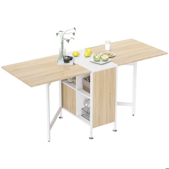 Mesa de cocina plegable - HOMCOM - Mesa de comedor para 4 personas con 4 nichos integrados, ideal para espacios pequeños - MDF - 169x62x75cm - roble blanco