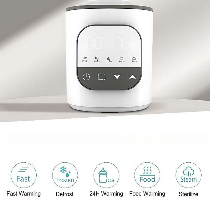 Multifunctional bottle warmer and sterilizer - 200W - Includes bottle brush and measuring cup - Ideal for baby bottles and meals