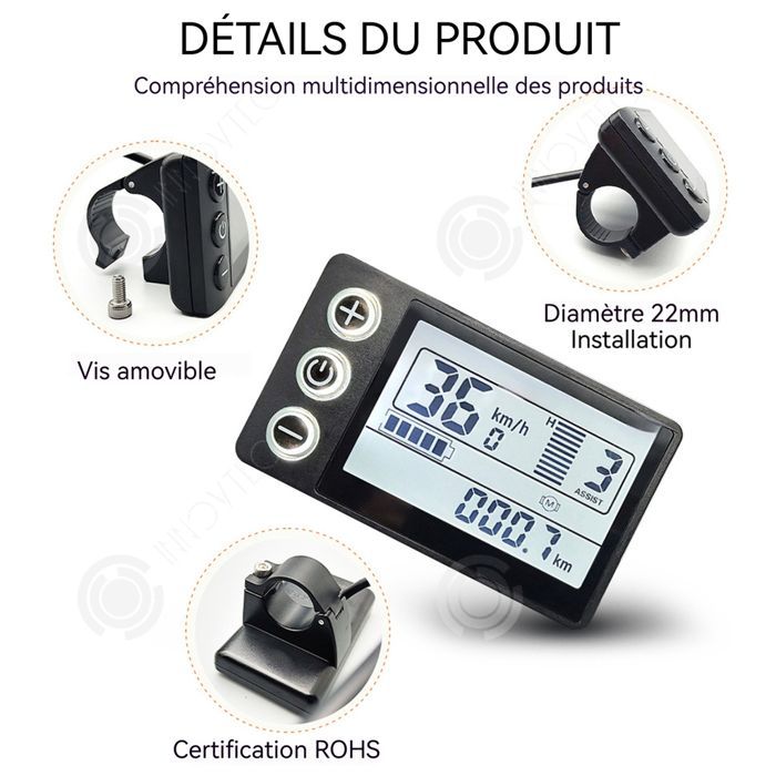 INN 24V/36V/48V/60V Bike Computer, Easy to Use, Large Backlit Display, Practical Black