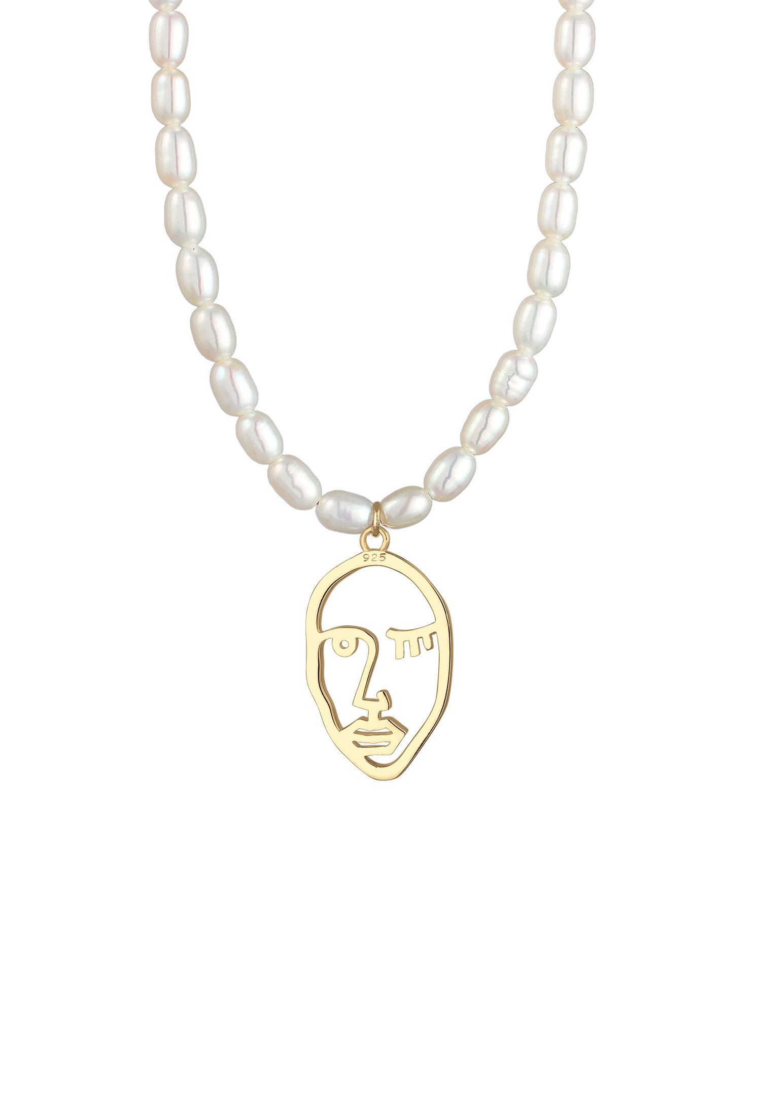 Elli PREMIUM Clin d'œil Visage Filigrane Perles de Culture d'Eau Douce Femme Plaqué Or Argent (925/1000)