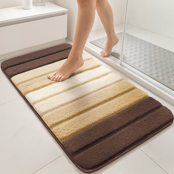 VOUNOT® Juego de 2 alfombrillas de baño antideslizantes de microfibra con estampado degradado, 60x90cm, color beige.
