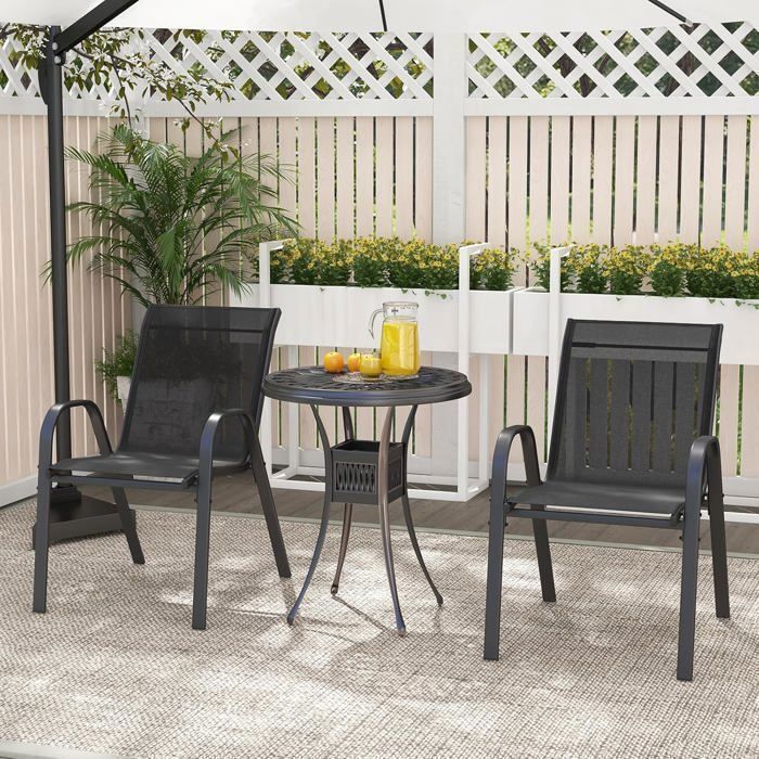 Set di 2 sedie da giardino COSTWAY, in tessuto traspirante, impilabili, con braccioli, ideali per patio, terrazza e veranda, colore nero.