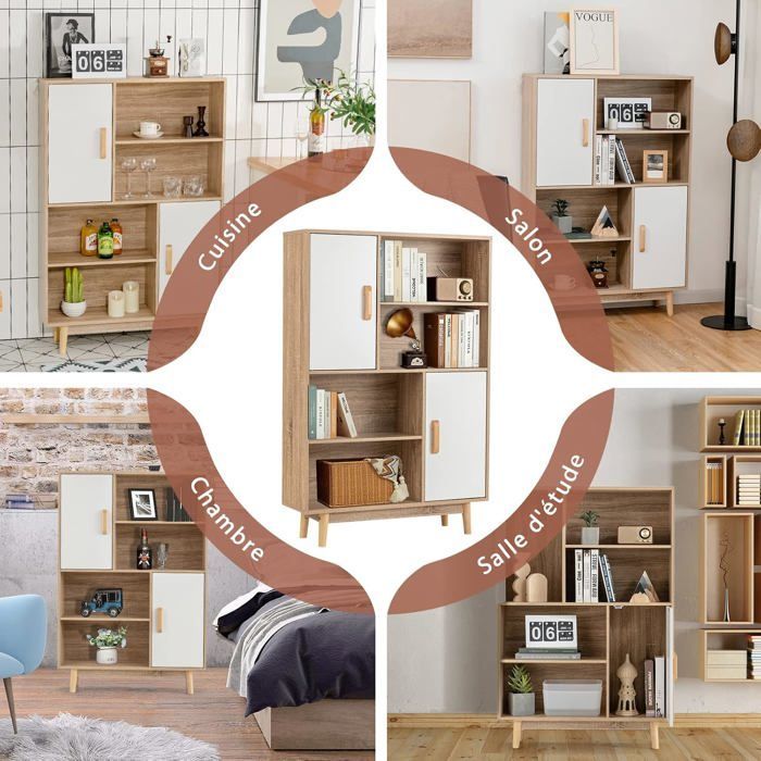 Librería COSTWAY de 4 niveles, 80 x 24 x 120 cm, mueble de almacenamiento con puertas, estantes y dispositivo antivuelco, color blanco.