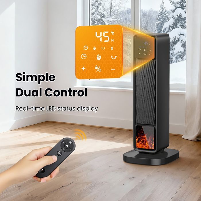 Radiateur soufflant électrique 2200W, chauffage puissant et rapide, télécommande, sécurité enfant et protection contre la