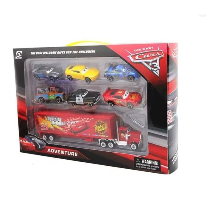 Autorace 7-delige metalen voertuigenset (6 auto's en 1 vrachtwagen) Lightning McQueen kinderspeelgoed