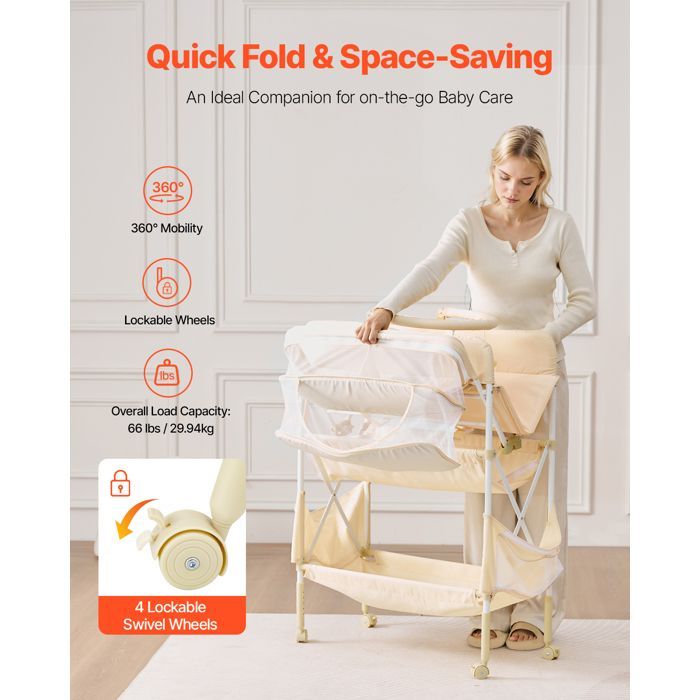 Table à Langer Pliable-VEVOR-Plan à Langer 2 Tiroirs en Tissu-Panier Latéral et Tringle de Suspension-Meuble