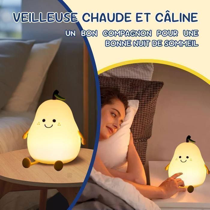 Luz nocturna recargable para bebés - Lámpara de mesita de noche táctil de silicona para niños y maternidad - 7 colores LED