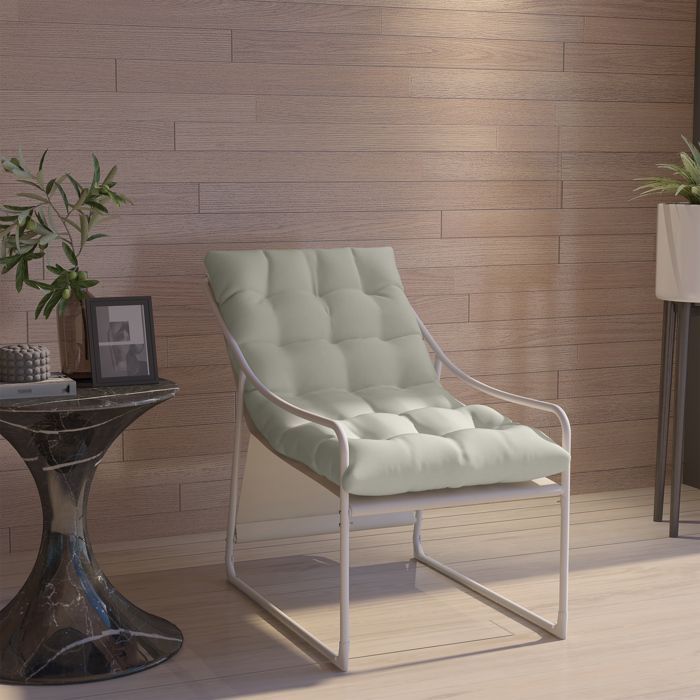 Silla de jardín Outsunny, sillón de exterior con cojín, estructura de acero para balcón, terraza, jardín, color beige.