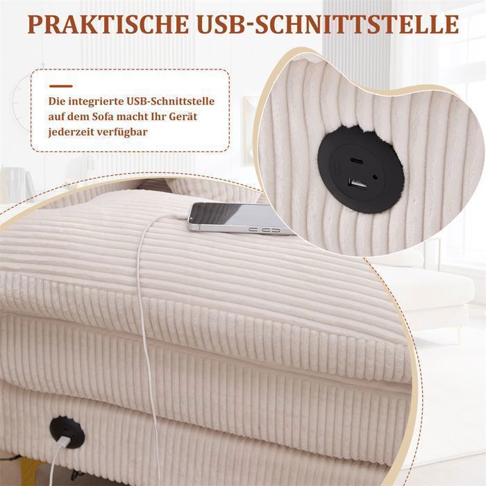 DRIPEX Canapé 4/5 places en forme de U moderne avec Lumière LED et port USB-C,Canapé avec 4 coussins,265*135*88cm,Beige