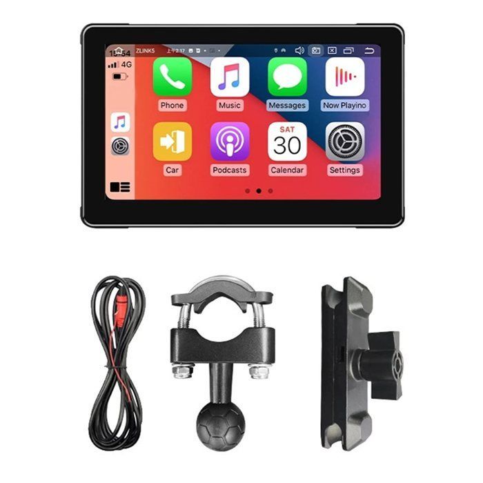 Pantalla de navegación portátil para motocicleta de 7 pulgadas, resistente al agua IPX8, compatible con CarPlay y Android Auto, pantalla inalámbrica, color negro.