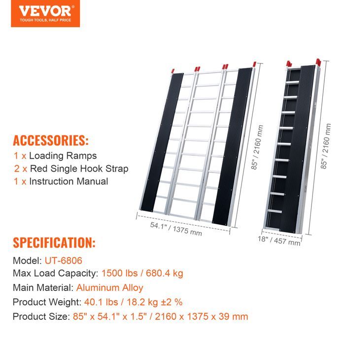 Rampas plegables extra anchas de aluminio - VEVOR - Rampas de carga para motocicletas/remolques/ATV/UTV