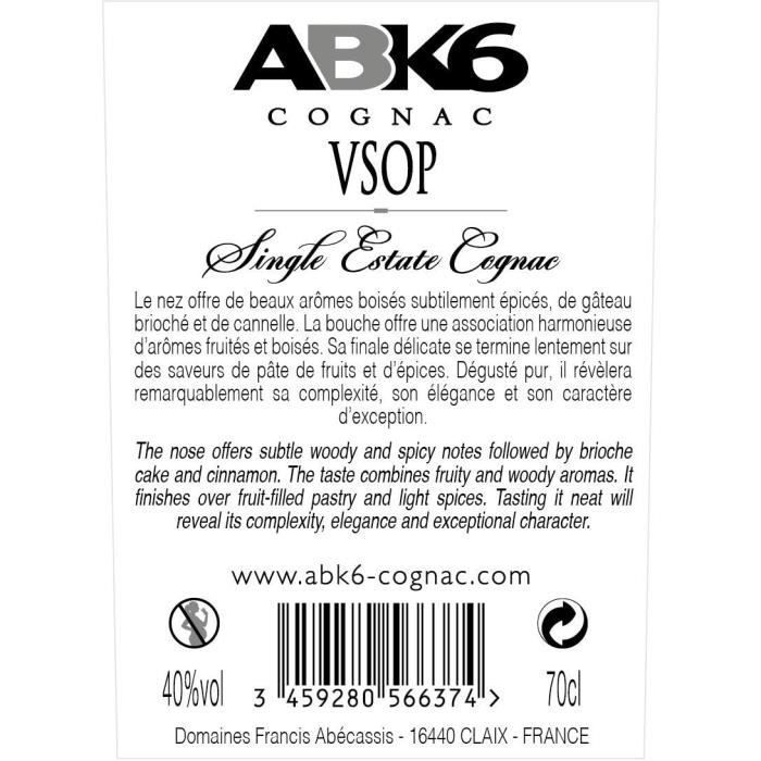 ABK6 Cognac VSOP – 70-cl-Flasche, 40 % Vol., Einzelverpackung