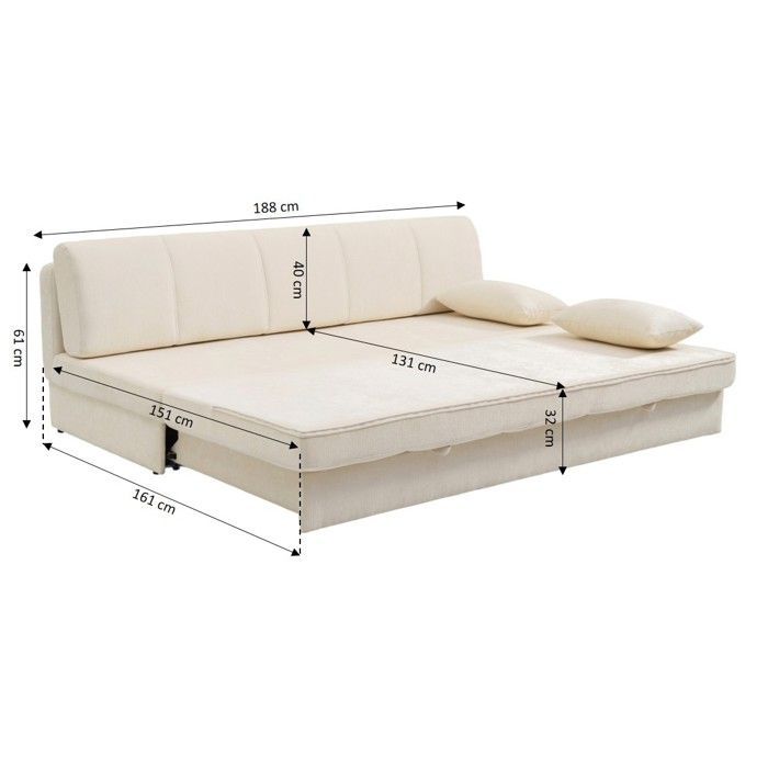Sofá convertible de 3 plazas LUMA en tejido de chenilla beige.