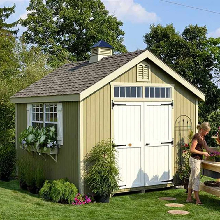 Koloniale Williamsburg opbergloods van massief en imitatiehout, 3 meter breed x 4,8 meter diep.