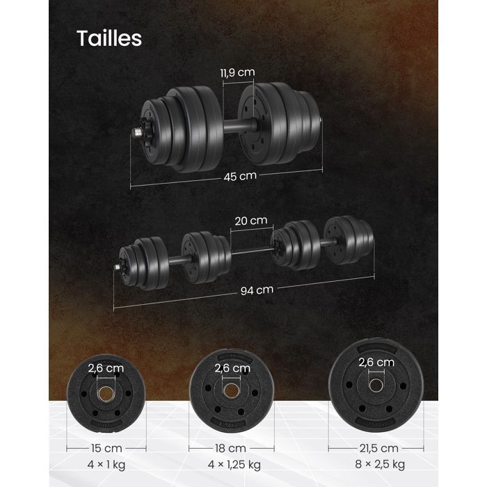 Mancuernas ajustables SONGMICS - 30 kg - Negras - Entrenamiento con pesas y levantamiento de pesas