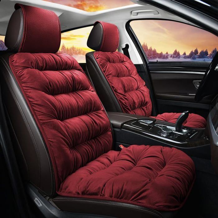 Funda para asiento de coche - PZCC - Roja - Tejido de terciopelo suave - Universal - Protección de invierno