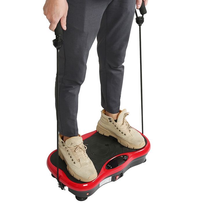 Fitness Plateforme Vibrante Oscillante - Écran LCD - Télécommande - Haut-parleurs Bluetooth - 53x35x12 cm - Noir+Rouge