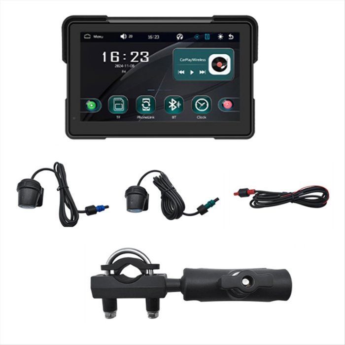 Pantalla de navegación para motocicleta de 7 pulgadas, resistente al agua, Bluetooth, portátil, inalámbrica, compatible con CarPlay, Android Auto y reproductor MP5.