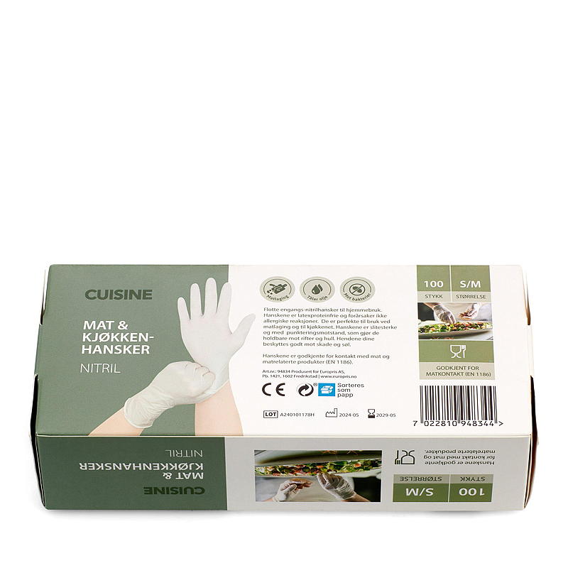 Cuisine engångshandskar 100-pack storlek S/M nitril vita