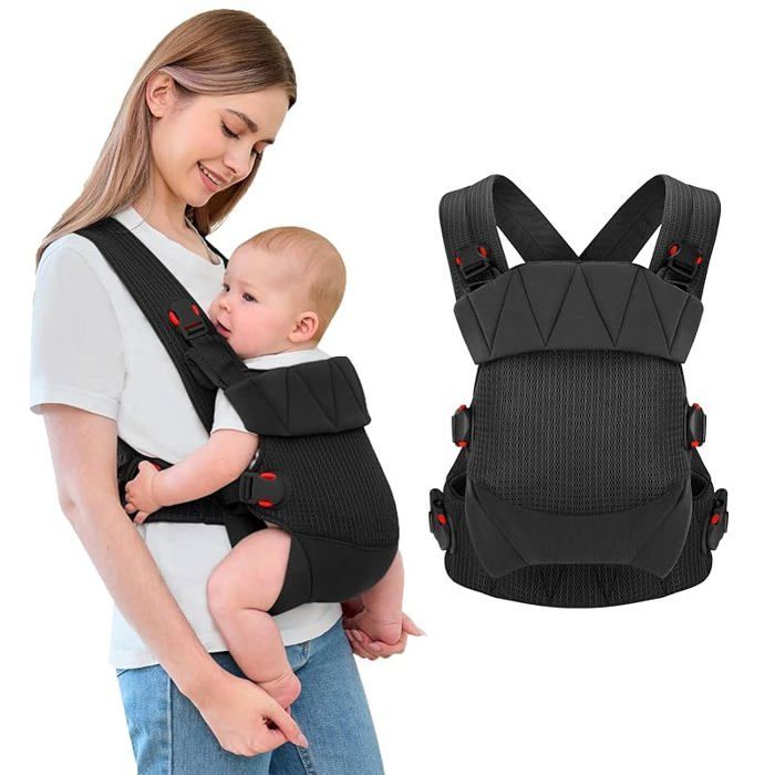Porte Bebe XJYDNCG Maille Respirable 4 en 1 Érgonimique Adapté à Nouveau-né et Tout-petit 3.18-20kg - Noir