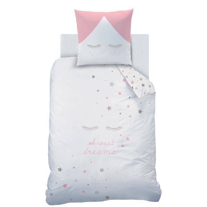 Juego de ropa de cama infantil 100% algodón - MATT & ROSE - SWEET DREAMS PINK - Blanco/Rosa - 140x200+63x63cm
